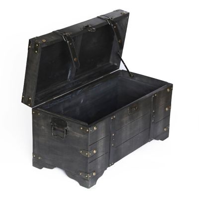 Vintiquewise Distressed Black Medium Wooden Storage Trunk Image 3