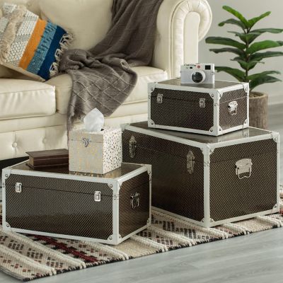 Vintiquewise Faux Leather Storage Trunk Set of 3 Image 1