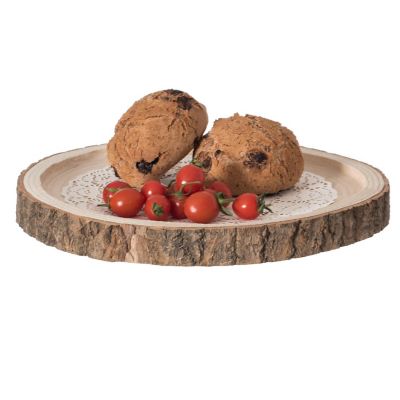 Vintiquewise Natural Wooden Bark Round Slice 12-inch Tray, Rustic Table Charger Centerpiece Image 1