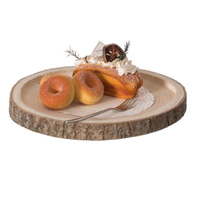 Vintiquewise Natural Wooden Bark Round Slice 14 inch Tray, Rustic Table Charger Centerpiece Image 1