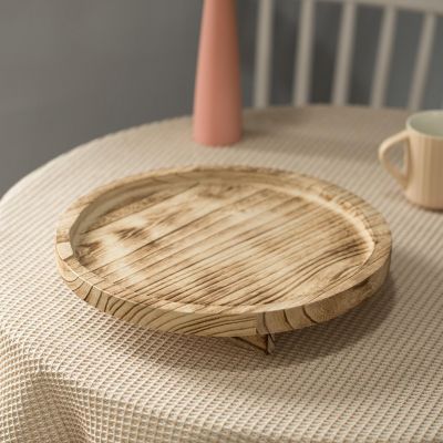 Vintiquewise Natural Wooden Round Dish Ornament Slice Tray Table Charger with Height Image 2