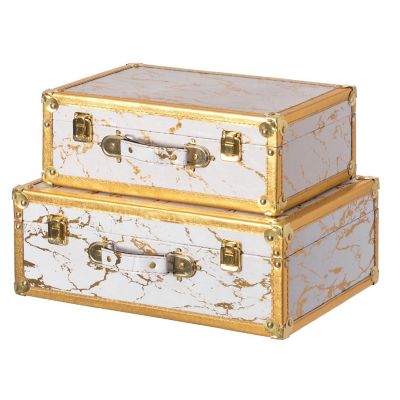 Vintiquewise Set of 2 Luxury Marble White and Gold Hand Luggage Suitcase for Decor Image 1