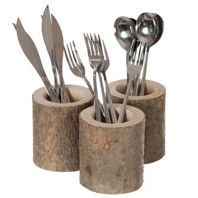 Vintiquewise Set of 3 Rustic Wooden Round Handcrafted Holder Organizer for Flatware Utensil and Supplies Image 1