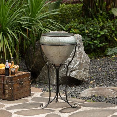 Vintiquewise Silver Galvanized Metal Beverage Cooler Tub with Liner and Stand, Large Image 2