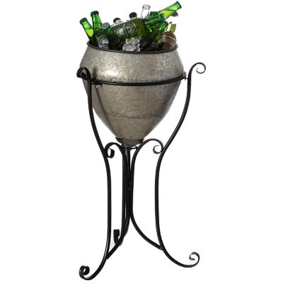 Vintiquewise Silver Galvanized Metal Beverage Cooler Tub with Liner and Stand, Medium Image 1
