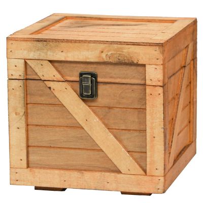 Vintiquewise Stackable Wooden Cargo Crate Style Storage Chest, Light Brown Image 1