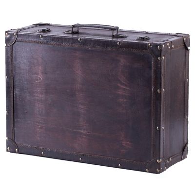 Vintiquewise Vintage Style Brown Wooden Suitcase with Leather Trim Image 1