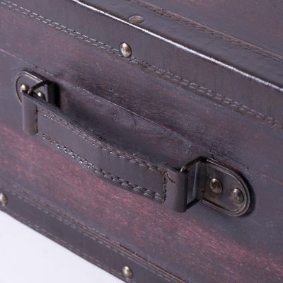 Vintiquewise Vintage Style Brown Wooden Suitcase with Leather Trim Image 3
