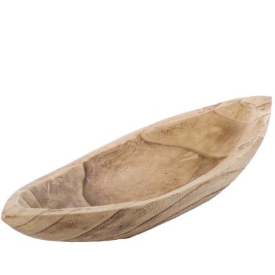 Vintiquewise Wood Carved Boat Shaped Bowl Basket Rustic Display Tray - Small Image 2