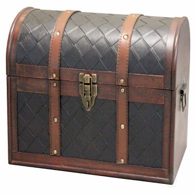 Vintiquewise Wooden Leather Round Top Treasure Chest, Decorative storage Trunk with Lockable Latch Image 1