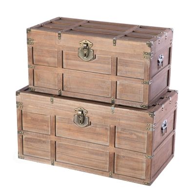 Vintiquewise Wooden Rectangular Lined Rustic Storage Trunk with Latch, Set of 2 Image 1