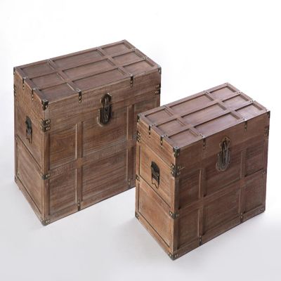 Vintiquewise Wooden Rectangular Lined Rustic Storage Trunk with Latch, Set of 2 Image 2