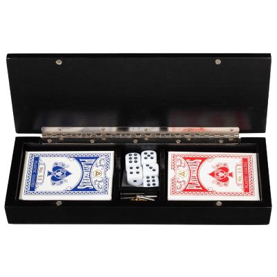 WE Games 3 Player Wooden Cribbage Set - Easy Grip Pegs and 2 Decks of Cards Inside of Board - Black Stained Wood Image 2
