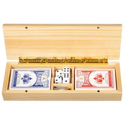 WE Games 3 Player Wooden Cribbage Set - Easy Grip Pegs and 2 Decks of Cards Inside of Board - Natural Wood Image 1