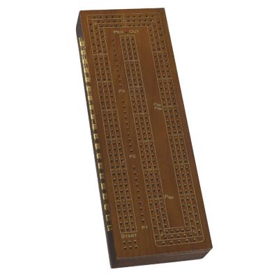 WE Games 3 Player Wooden Cribbage Set - Easy Grip Pegs and 2 Decks of Cards Inside of Board - Walnut Wood Stain Image 1