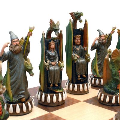 WE Games Hand Painted Dragon Themed Chess Pieces with 4.7 in. King. Image 2