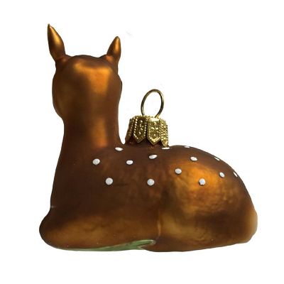 White Spotted Fawn Deer Laying Down Polish Glass Christmas Tree Ornament Animal Image 1