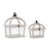White Tapered Wood Lantern With Open Lid (Set Of 2) 9.5"L X 11"H, 12.25"L X 16"H Wood/Glass Image 1