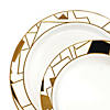 White with Black and Gold Abstract Squares Pattern Round Disposable Plastic Dinnerware Value Set (40 Dinner Plates + 40 Salad Plates) Image 1