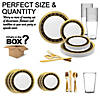 White with Black and Gold Royal Rim Plastic Dinnerware Value Set (60 Settings) Image 2