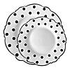 White with Black Dots Round Blossom Disposable Plastic Dinnerware Value Set (40 Dinner Plates + 40 Salad Plates) Image 1