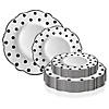 White with Black Dots Round Blossom Disposable Plastic Dinnerware Value Set (40 Dinner Plates + 40 Salad Plates) Image 3