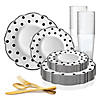 White with Black Dots Round Blossom Disposable Plastic Dinnerware Value Set (60 Settings) Image 1