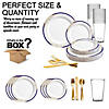 White with Blue and Gold Harmony Rim Plastic Dinnerware Value Set (60 Settings) Image 2