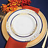 White with Blue and Gold Harmony Rim Plastic Dinnerware Value Set (60 Settings) Image 4