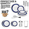 White with Blue and Silver Royal Rim Plastic Dinnerware Value Set (20 Settings) Image 2