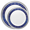 White with Blue and Silver Royal Rim Plastic Dinnerware Value Set (40 Dinner Plates + 40 Salad Plates) Image 1