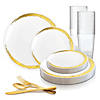 White with Gold Moonlight Round Disposable Plastic Dinnerware Value Set (20 Settings) Image 1