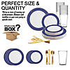 White with Gold Spiral on Blue Rim Plastic Dinnerware Value Set (20 Settings) Image 2