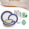 White with Gold Spiral on Blue Rim Plastic Dinnerware Value Set (60 Settings) Image 3