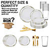 White with Gold Vintage Rim Round Disposable Plastic Dinnerware Value Set (60 Settings) Image 2
