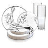 White with Silver Antique Floral Round Disposable Plastic Dinnerware Value Set (60 Settings) Image 1
