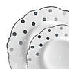 White with Silver Dots Round Blossom Disposable Plastic Dinnerware Value Set (40 Dinner Plates + 40 Salad Plates) Image 1