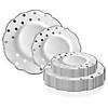 White with Silver Dots Round Blossom Disposable Plastic Dinnerware Value Set (40 Dinner Plates + 40 Salad Plates) Image 3