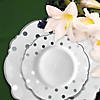 White with Silver Dots Round Blossom Disposable Plastic Dinnerware Value Set (40 Dinner Plates + 40 Salad Plates) Image 4