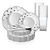 White with Silver Dots Round Blossom Disposable Plastic Dinnerware Value Set (60 Settings) Image 1