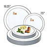 White with Silver Edge Rim Plastic Dinnerware Value Set (40 Dinner Plates + 40 Salad Plates) Image 3