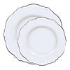 White with Silver Rim Round Blossom Disposable Plastic Dinnerware Value Set (120 Dinner Plates + 120 Salad Plates) Image 1