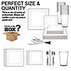 White with Silver Square Edge Rim Plastic Dinnerware Value Set (20 Settings) Image 2
