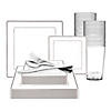White with Silver Square Edge Rim Plastic Dinnerware Value Set (60 Settings) Image 1