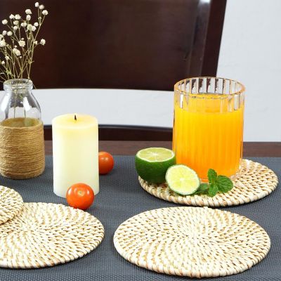 Wickerwise Set of 4 Decorative Round 5.25'' Natural Woven Handmade Rattan Placemats Image 2