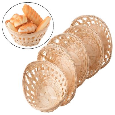 Wickerwise Set of 5 Natural Bamboo Oval Storage Bread Basket Storage Display Trays Image 1