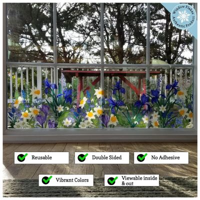 Window Flakes Botanical Springtime Flower Window Cling Decal. Crocuses, Ferns, Daffodils, Snowdrops. Home Decor Decoration for Glass. Spring Vinyl Sticker Image 2