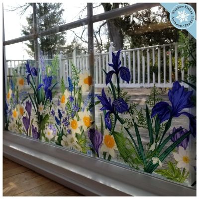 Window Flakes Botanical Springtime Flower Window Cling Decal. Crocuses, Ferns, Daffodils, Snowdrops. Home Decor Decoration for Glass. Spring Vinyl Sticker Image 3