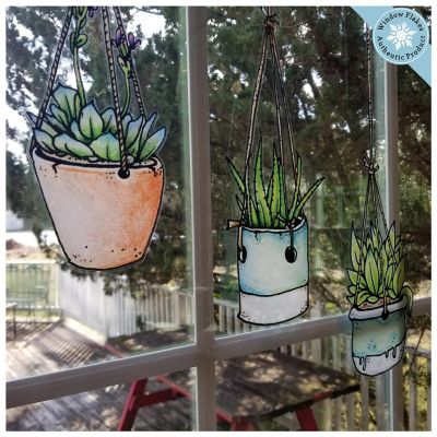 WINDOW FLAKES WINDOW CLINGS - ILLUSTRATED HANGING PLANTS CLINGS (SET OF 5) Image 3