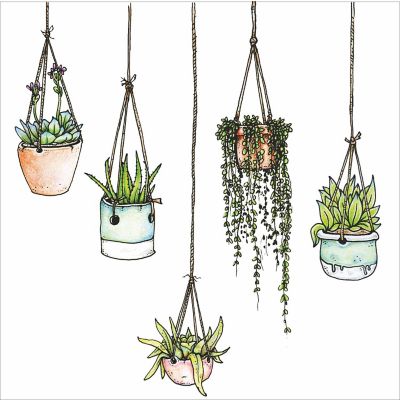 WINDOW FLAKES WINDOW CLINGS - ILLUSTRATED HANGING PLANTS WALL STICKERS (SET OF 5) Image 1